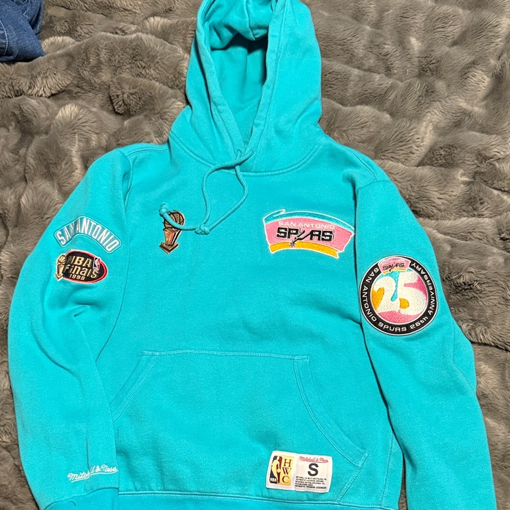 Mitchell & Ness Hardwood Classics Teal Spurs Hoodie with Patches